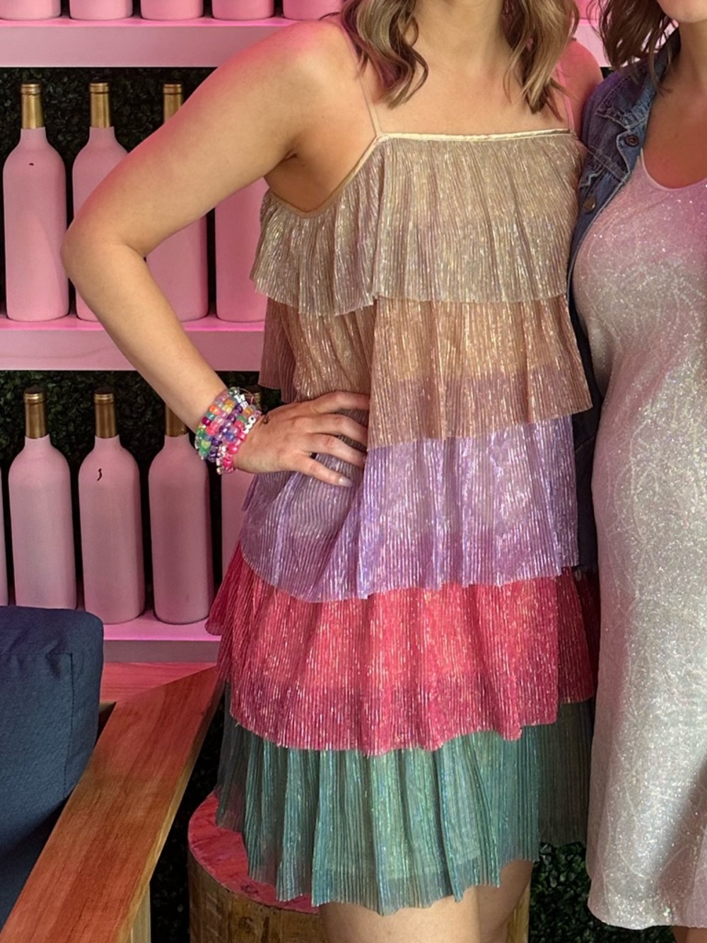 Tiered Metallic Rainbow mini Dress - Picture 6 of 6